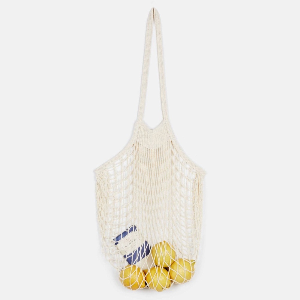 Parisienne Cotton Market Open Net Tote Bag Beige - Picture 5 of 7